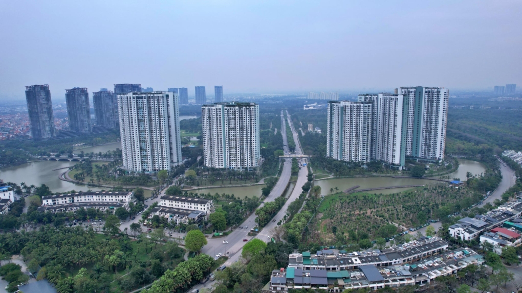 Đất nền Hưng Yên - khu đô thị Văn Giang nhìn từ trên cao với hệ thống cao tầng và biệt thự